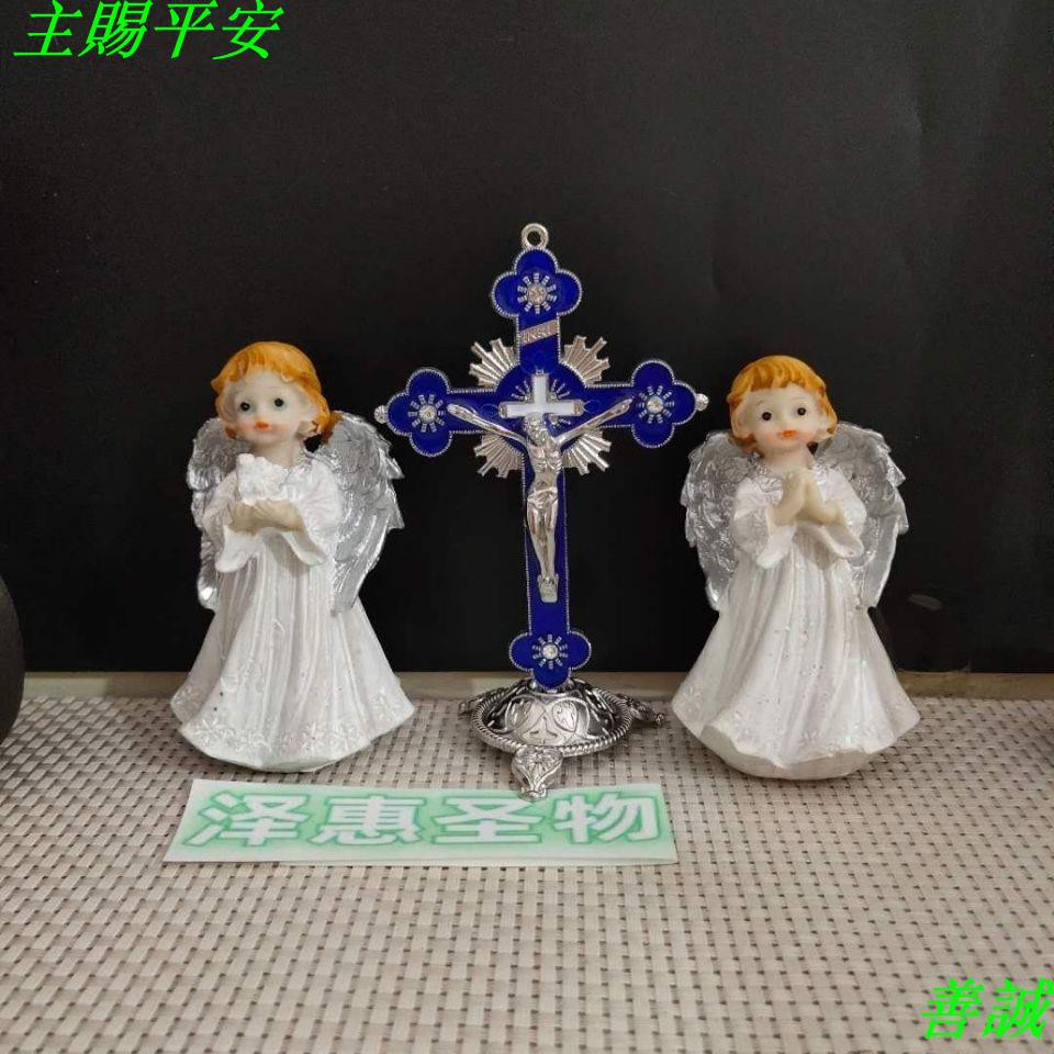 善誠基督教禮品天主教圣物樹脂祈禱小天使加十字架擺件套裝 蝦皮購物