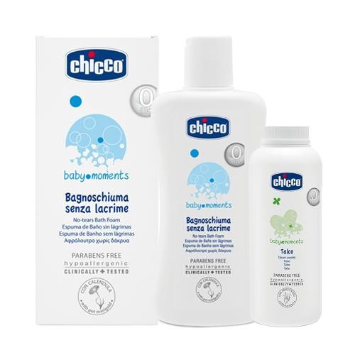 Chicco 寶貝嬰兒潤膚泡泡浴露200ml-溫和不流淚配方x2入+細緻爽身粉x1入[免運費]