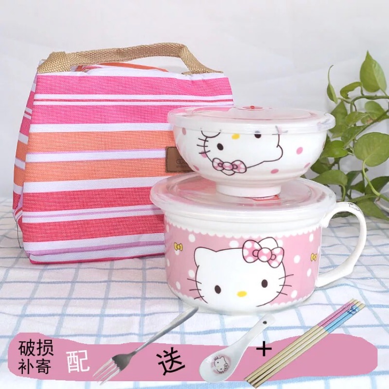 Hello Kitty日式陶瓷泡麵碗 餐具套裝9件組（可微波）