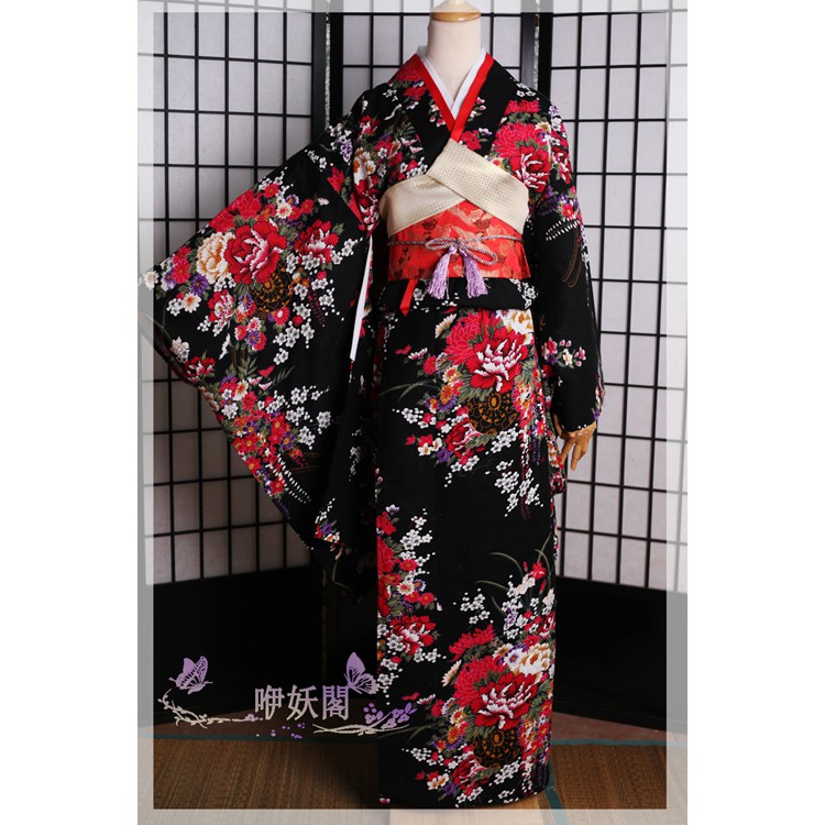 10 17 正統日本振袖繁花黑花魁藝妓打褂女和服日本女裝cosplay 蝦皮購物