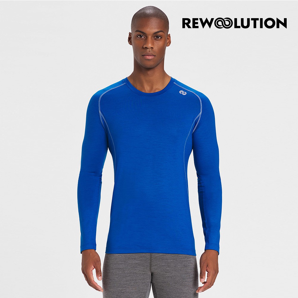【REWOOLUTION】男TOMMY 140g長袖T恤[寶藍]羊毛衣 登山必備 吸濕排汗| REJB2MC70155