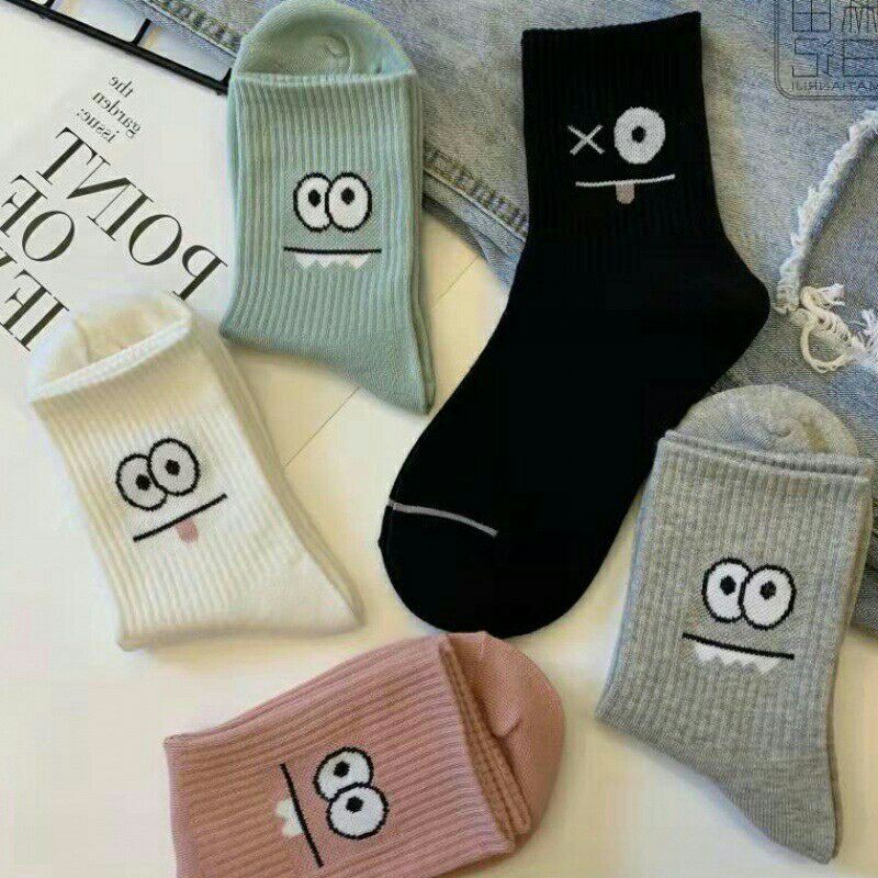 臺灣現貨🌿襪子🍄可愛大眼睛 天氣 少女棉質中筒襪