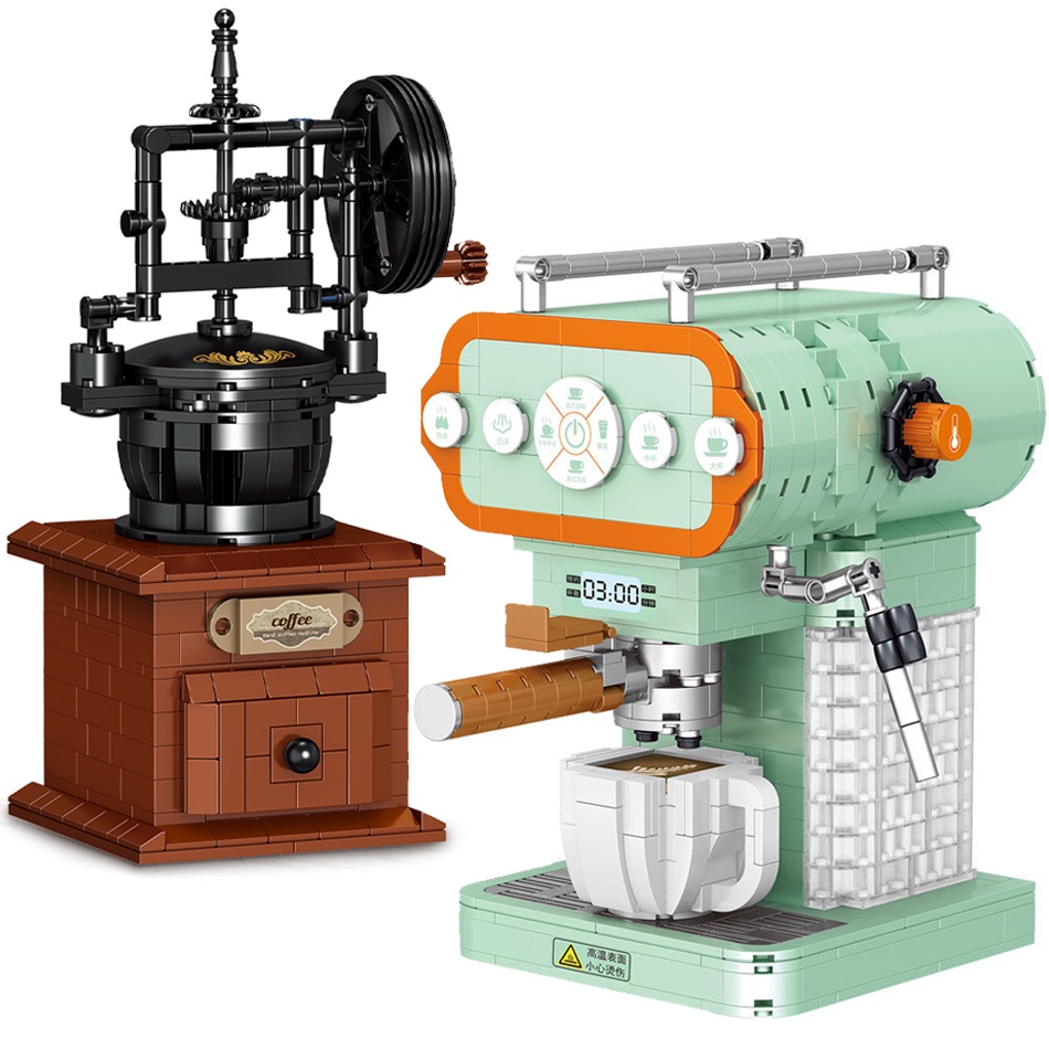 兼容樂高復古現代咖啡機 小顆粒益智拼裝積木玩具 手搖咖啡機擺件