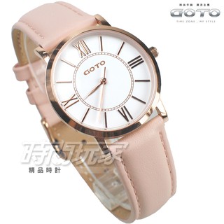 GOTO 羅馬風情時尚腕錶 女錶 真皮錶帶 學生錶 玫瑰金x粉色 GL0054L-48-241【時間玩家】