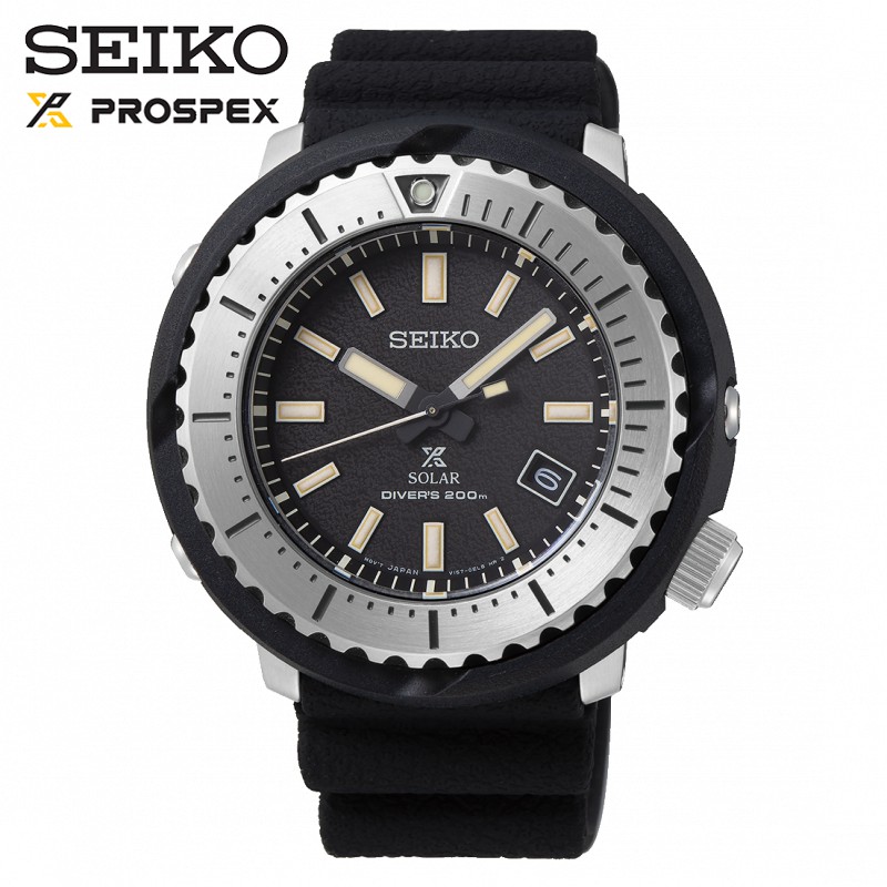 SEIKO SNE541P1《太陽能200M潛水錶 PROSPEX鮪魚罐頭STREET系列》46mm/黑銀【第一鐘錶】