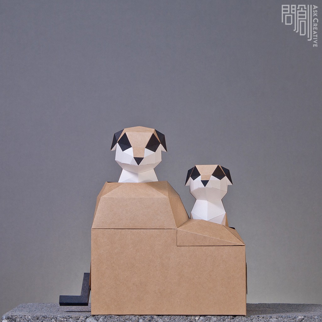 問創設計 DIY手作3D紙模型 禮物 擺飾 寵物 動態系列 探頭狐獴 可動狐獴兄弟