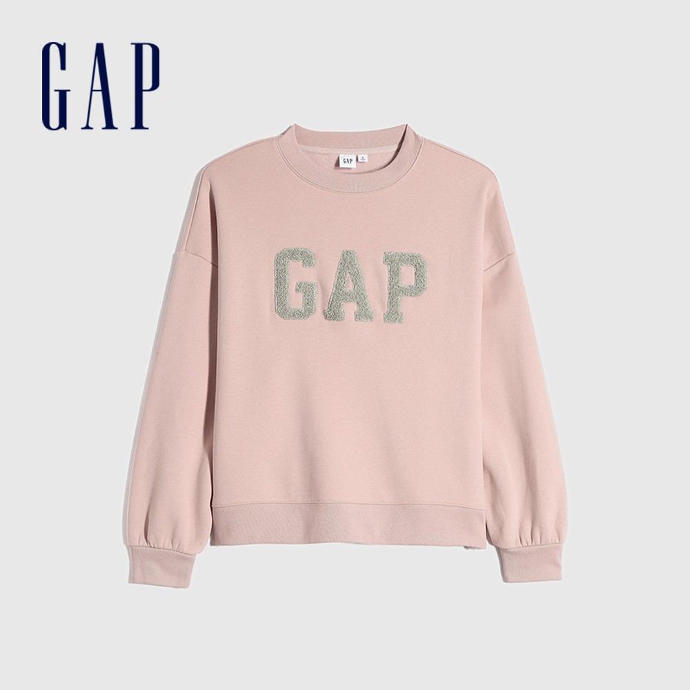 Gap 女裝 Logo刷毛大學T 碳素軟磨系列-粉色(656945)