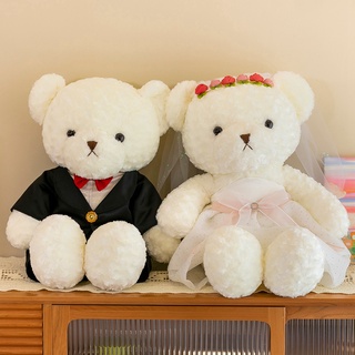 FAT CAT 日韓系精品☆可愛婚紗熊壓床布娃娃情侶泰迪熊絨毛玩具婚房佈置玩偶一對新婚禮品☆批價$699元