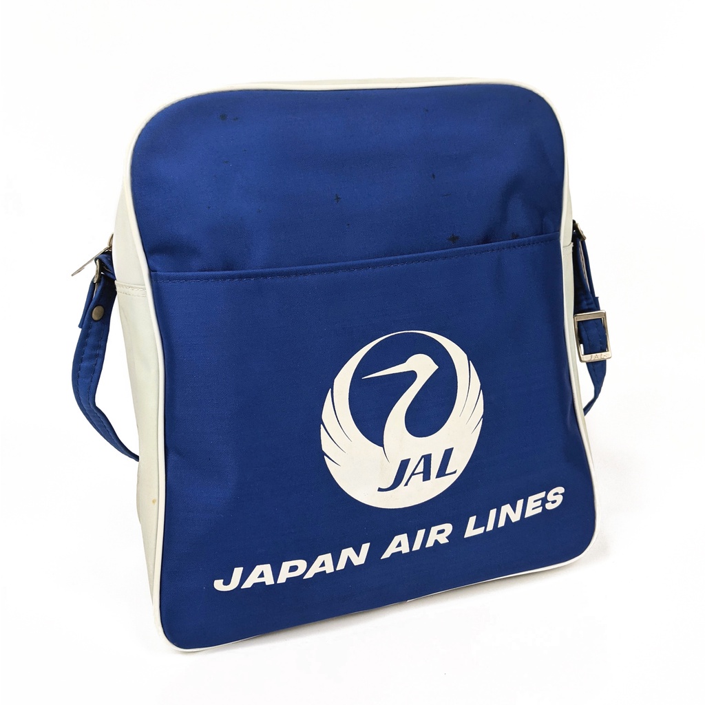 日本昭和古物 七十年代 JAL日航藍白肩背包