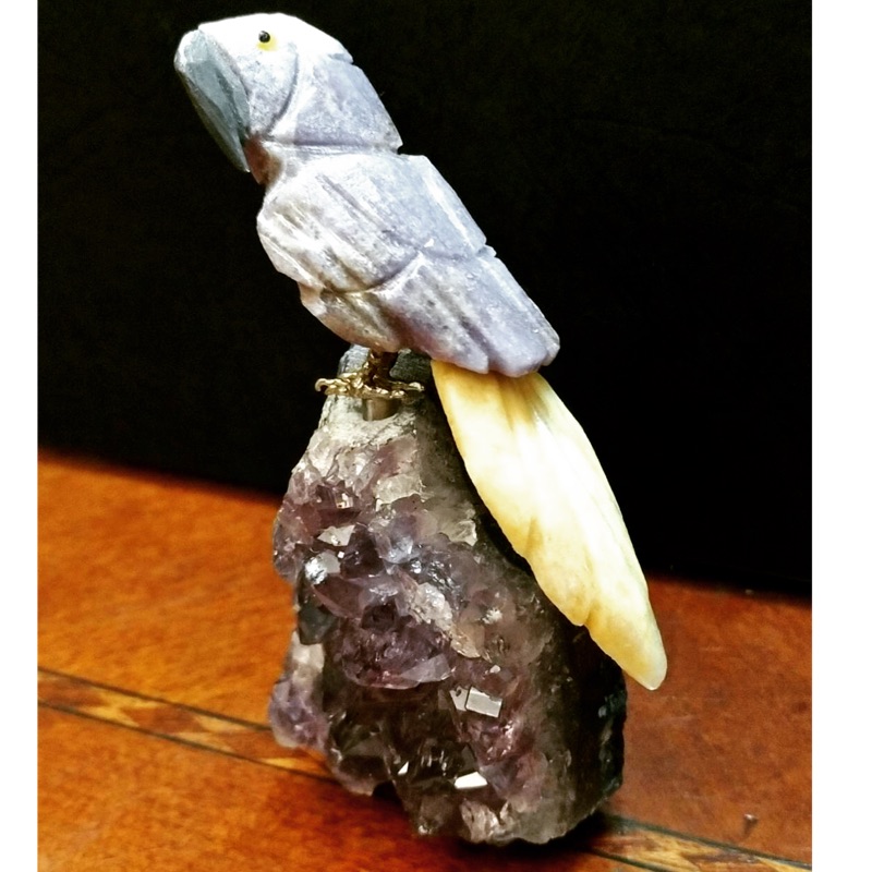 療癒系水晶座寶石鸚鵡（紫水晶座）