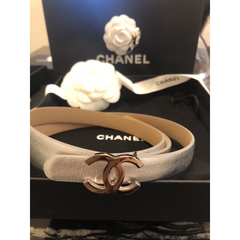 Chanel 銀色細版皮帶