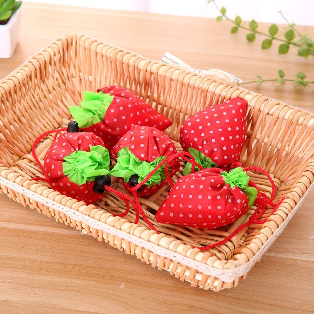 環保購物袋 草莓造型購物袋 可折疊成小草莓