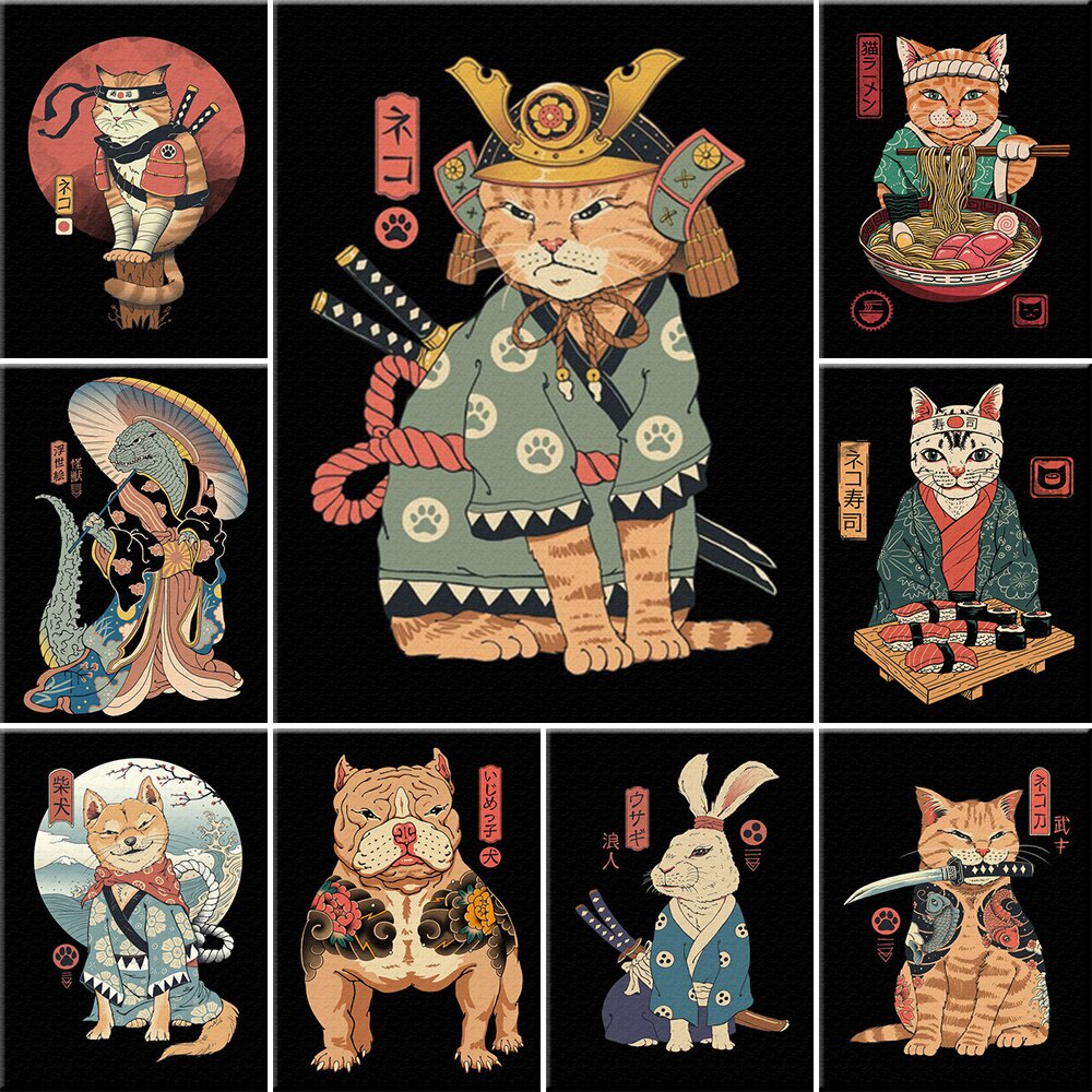 時尚服裝日本 ukiyo-e 動物數字油畫, 畫布上的數字圖片 40x50, 家居裝飾, 創意數字狗繪畫