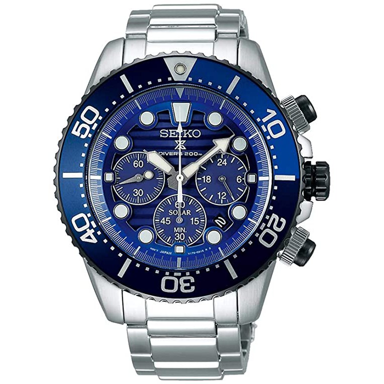 【金台鐘錶】SEIKO 精工光動能 DIVERS 三眼計時 鋼帶 200米 限量潛水錶 (藍) SSC675P1