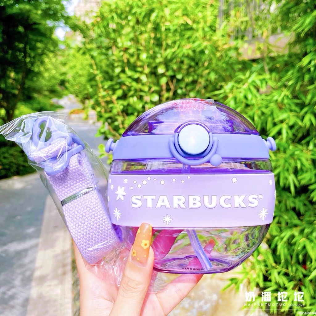 Starbucks官方正品！星巴克杯子夢幻圓形星空款塑膠冷水壺吸管杯矽膠杯套帶蓋提繩果汁珍奶茶奶昔茶水咖啡杯420ml