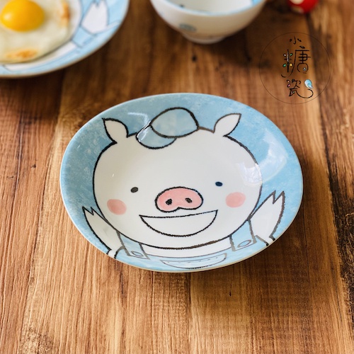 小糖瓷｜日本製 藍色豬小弟橢圓盤/點心盤/盛菜盤