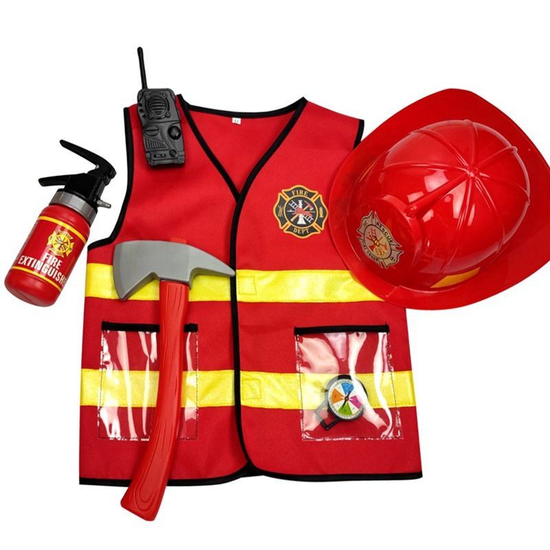 消防員角色扮演服裝兒童男孩 6 件消防制服背心派對萬聖節服裝