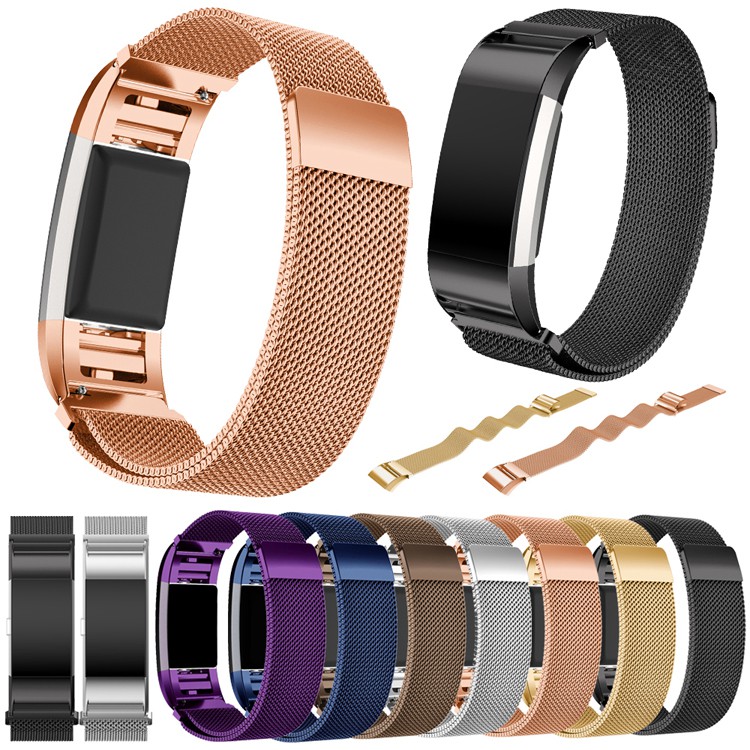 Fitbit Charge 2米蘭尼斯錶帶 Charge2不銹鋼編織網帶 磁吸替換帶 運動腕帶