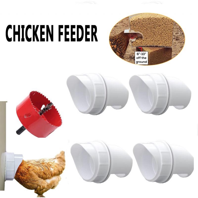 Diy 端口 PVC 重力餵養雞餵食器 4 個端口和孔鋸自動家禽煮鍋餵食器飲水杯