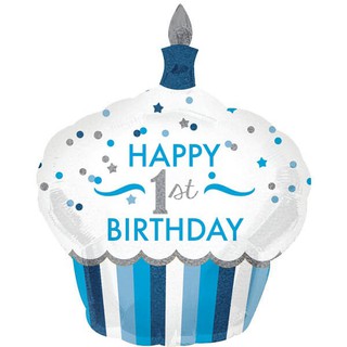 派對城 現貨 【73x91cm鋁箔氣球(不含氣)-1歲杯子蛋糕藍/粉】 生日氣球 鋁箔氣球 派對佈置 拍攝道具