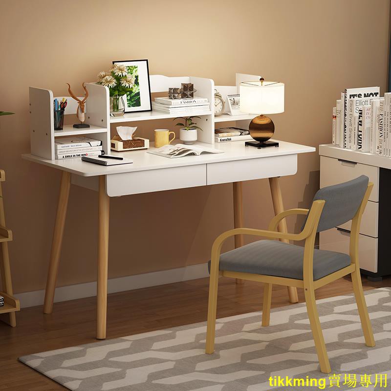 勁爆款ES書桌電腦桌家用學生臺式桌臥室實木腿寫字桌簡易小桌子帶抽屜80cm