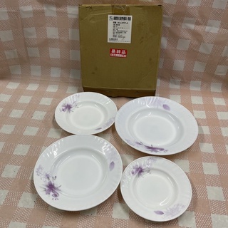 鍋寶強化耐熱餐具SB-XTP-4/湯盤4件組/嫣紫百合盤/耐熱玻璃盤//超硬玉晶盤/陶瓷盤（4個1組）