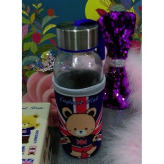 特價 英國貝爾熊隨身玻璃瓶 【300ml】/可愛圖案玻璃瓶 透明水瓶 冷水瓶 隨行杯 隨身瓶 隨手杯 隨身杯 戶外旅