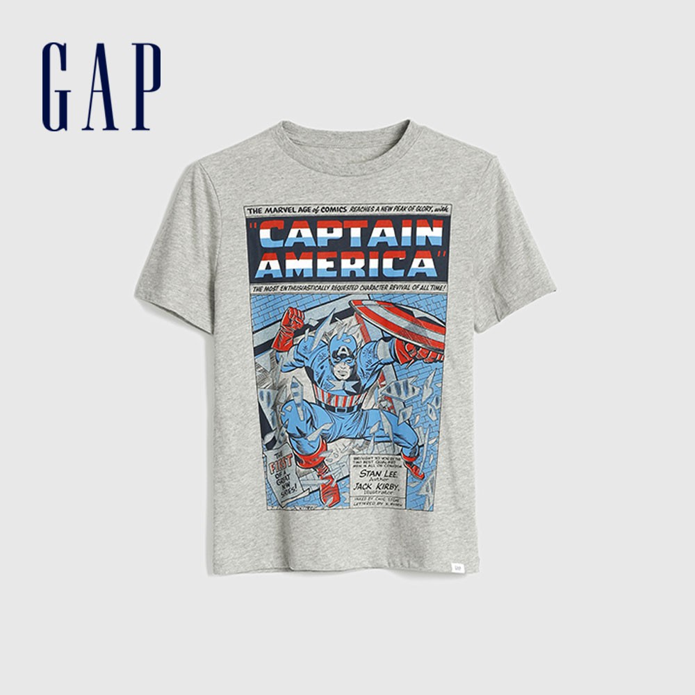 Gap 男童裝 Gap x Marvel漫威聯名 印花圓領短袖T恤-淺麻灰(586389)