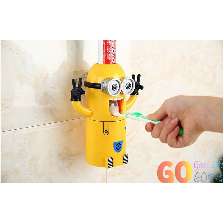 〈GO生活〉三合一擠牙膏器 超可愛自動擠牙膏器,牙刷架漱口杯擠牙膏三合一