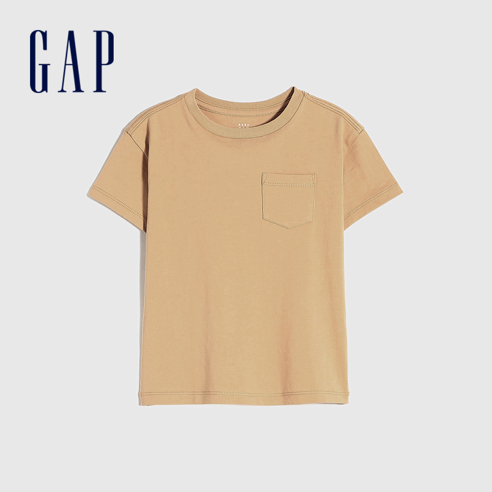 Gap 男幼童裝 純棉舒適圓領短袖T恤-駝色(906454)