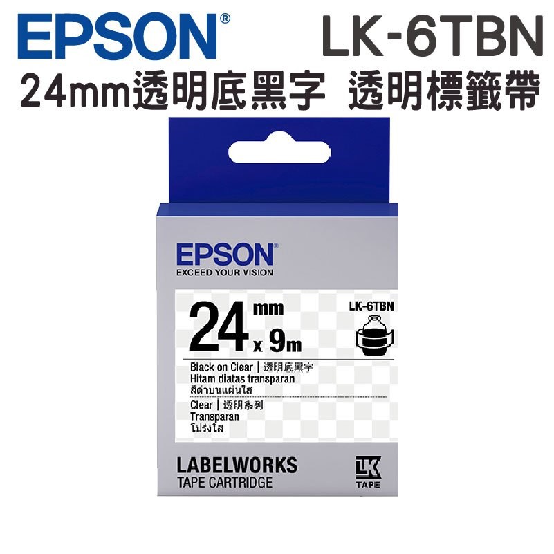 EPSON LK-6TBN C53S656406 透明系列透明底黑字標籤帶(寬度24mm)