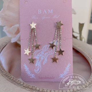 BAM飾品///現貨 韓國 2way 水鑽星星 流蘇耳環 14K 百搭耳環 垂釣式耳環 貼耳耳環