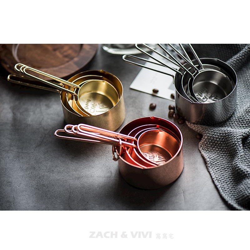 [ZACH &amp; VIVI] 北歐玫瑰金不銹鋼量杯 不繡鋼 鍍金色 烘培 量筒 美食 攝影刻度杯黃銅歐式簡約引流杯麵粉鄉村