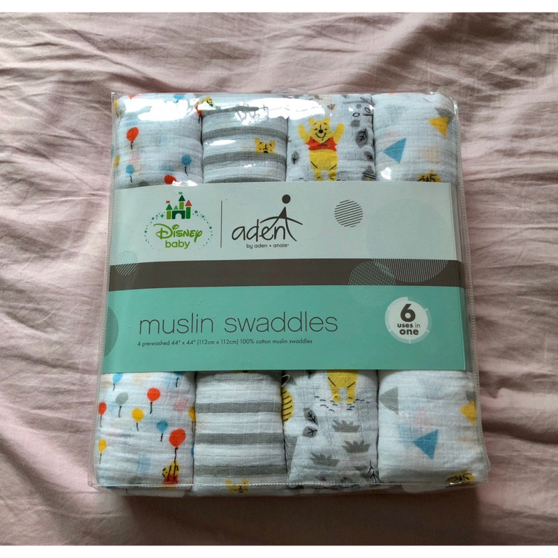 Aden 紗布巾 包巾 寶寶毯 涼被 迪士尼 小熊維尼 彌月禮 嬰兒 禮盒