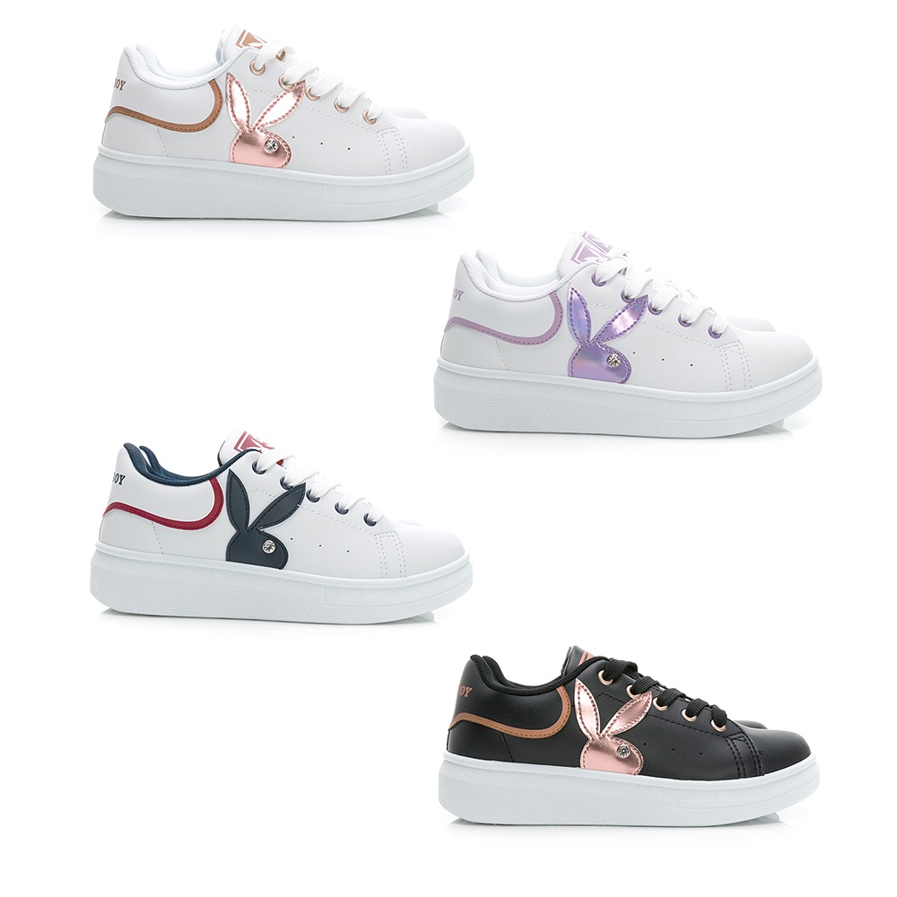PLAYBOY 經典話題 增高兔兔小白鞋-白紫/白藍/白玫瑰金/黑玫瑰金(Y8612)