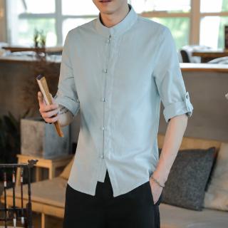 男士亞麻襯衫 M-5XL 復古棉麻短袖襯衣民族風盤扣立領透氣排汗復古男上衣