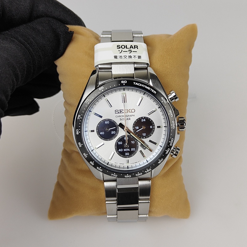 有貨 Seiko精工 SELECTION SBPY165不銹鋼藍寶石太陽能計時熊貓配色男錶