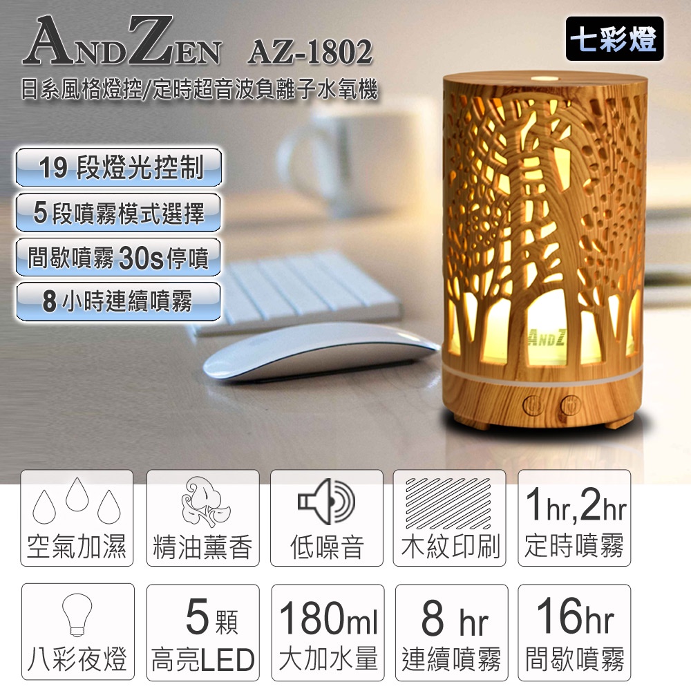 日系風格超音波負離子水氧機AZ-1801 / AZ-1802 二選一+任選ANDZEN精油五瓶 #9