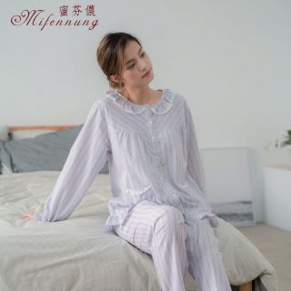 【MFN蜜芬儂】台灣製 藍紅條紋棉質居家睡衣