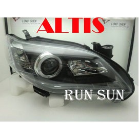 ●○RUN SUN 車燈,車材○● 全新 豐田 11 12 13 ALTIS 10.5代 LED極光版黑框光圈魚眼 大燈