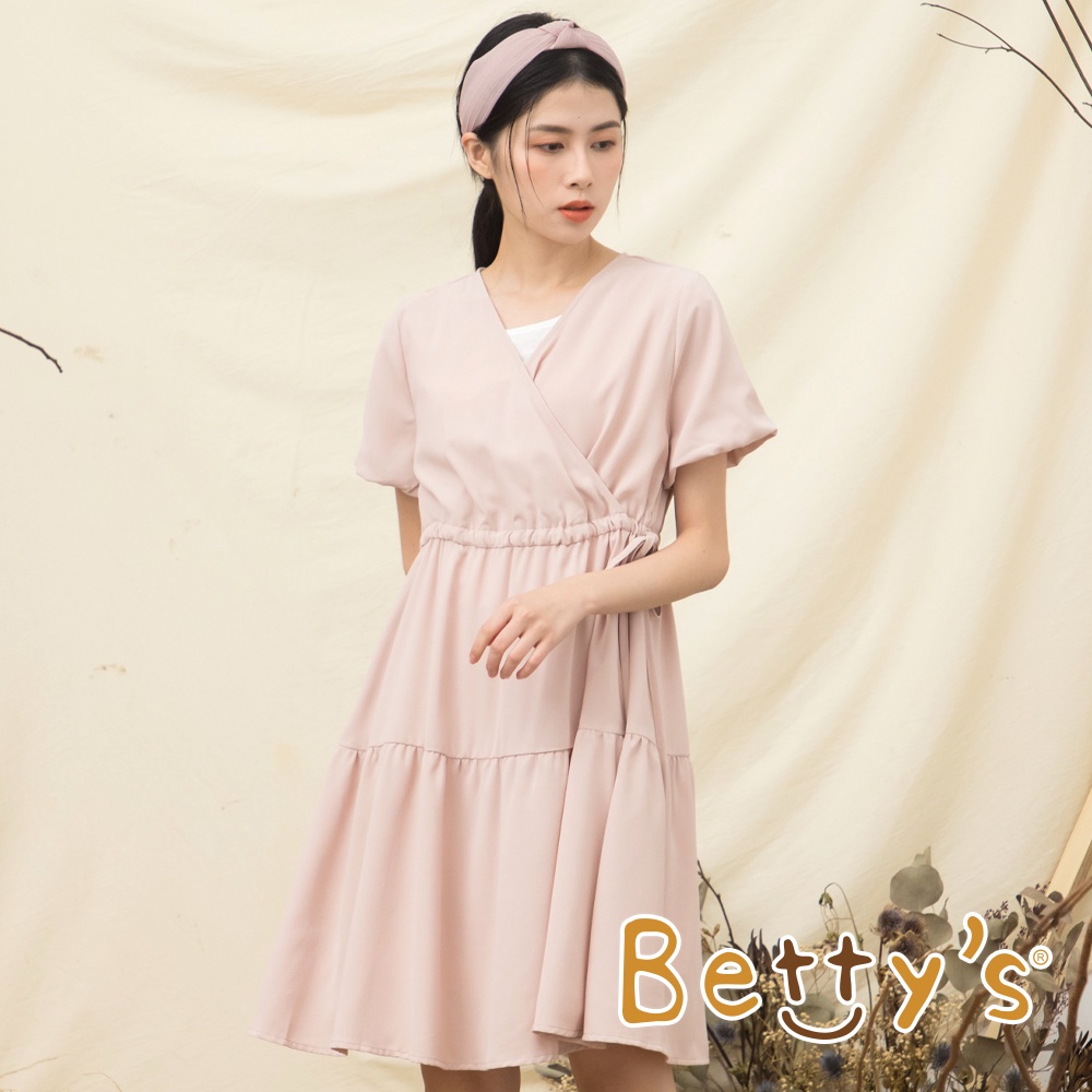 betty’s貝蒂思(11)交叉版型腰帶抽繩洋裝(淺粉)