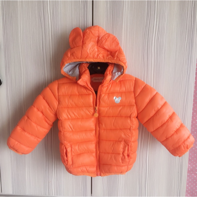 女童 橘色保暖連帽外套 ‼️風衣夾克二手近新