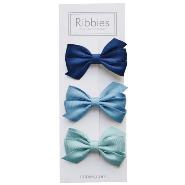 英國 Ribbies 三層中蝴蝶結|髮飾|髮夾3入組-藍色系列【麗兒采家】