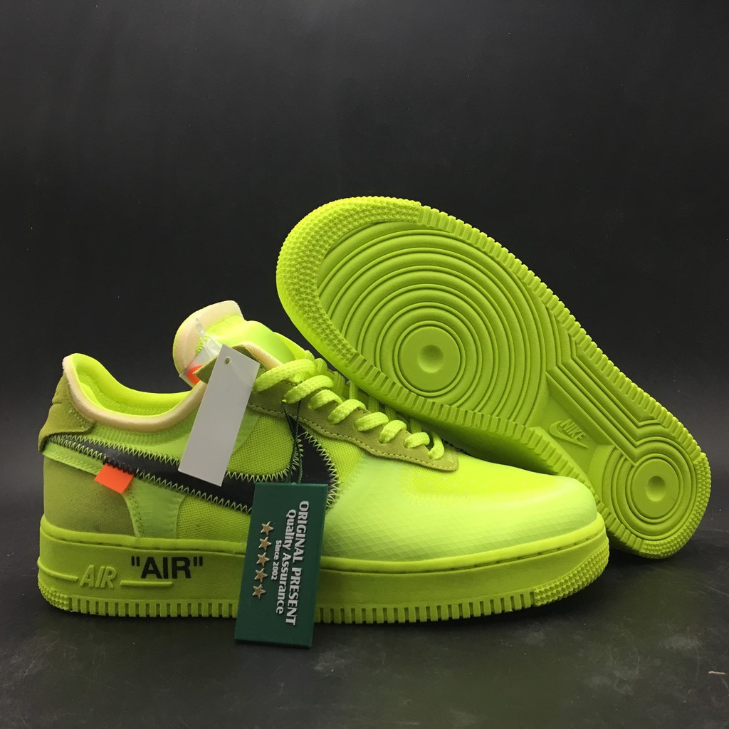 off white nike air force 1 black & volt