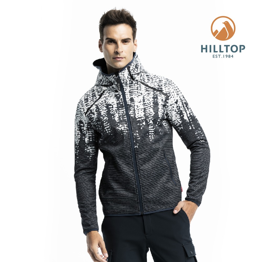【Hilltop山頂鳥】男款SOFTSHELL防風保暖印花外套 H22MX9-黑白印花