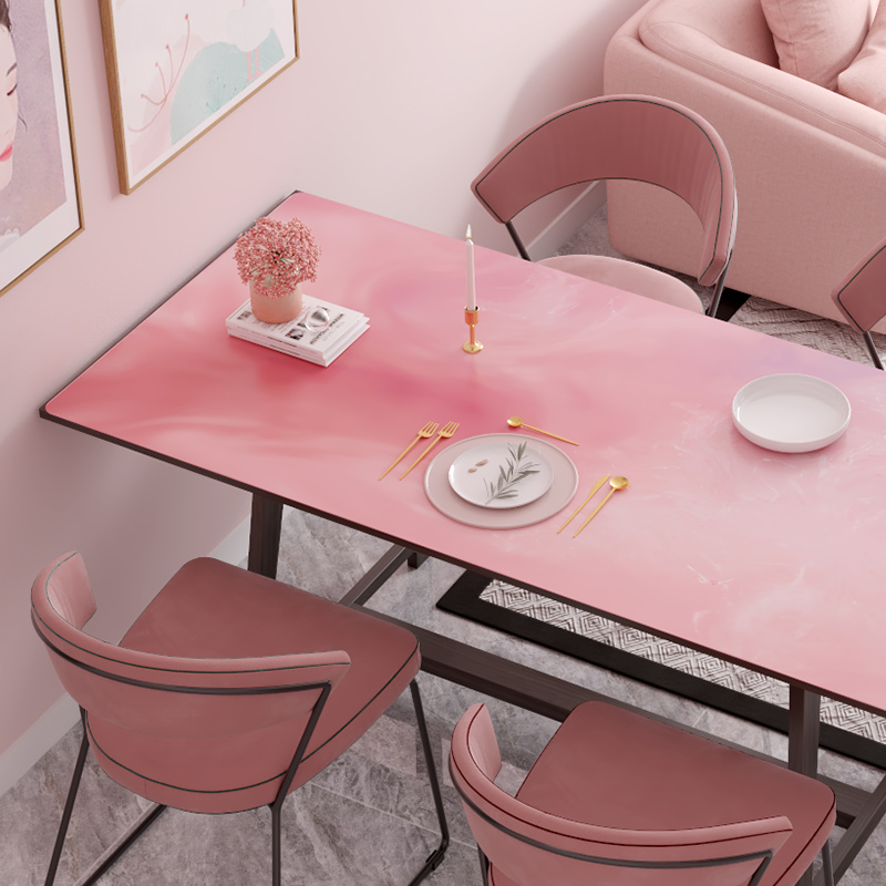 Mos家居 可愛粉紅色大理石紋隔熱餐桌墊pvc網紅防水防油防燙輕奢桌布 蝦皮購物