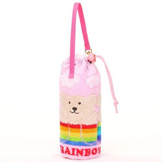 日本原裝進口~日本製~毛巾材質100%純棉-彩虹熊 Rainbow Bear 保溫保冷水壺袋／水壺小提袋~可掛包包.粉色