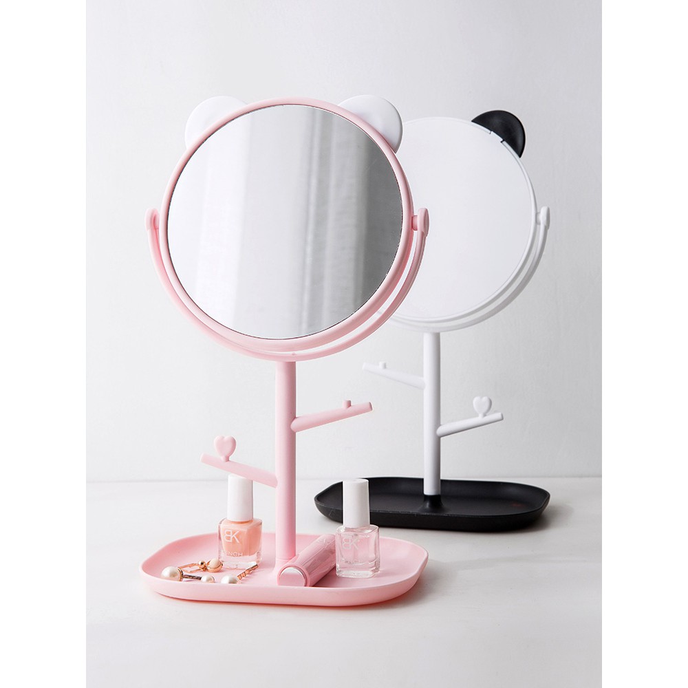 J&amp;Y✨萌寵卡通大號桌面旋轉化妝鏡臺式梳妝鏡 帶托盤化妝小鏡子公主鏡