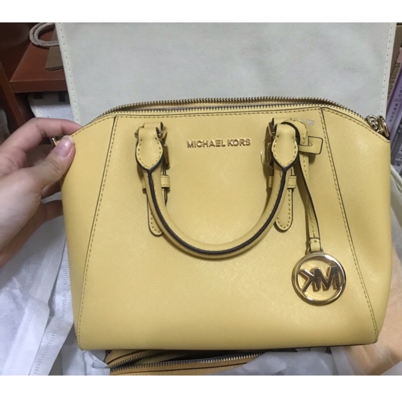 Michael kors MK 水餃包 斜背包 手提包 小號 有附長背帶 黃色