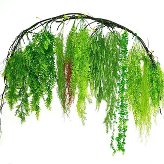 ♥❤模擬垂掛綠植綠葉藤塑膠吊蘭藤蔓裝飾植物塑膠綠藤壁掛假花垂掛藤